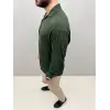 Erkek Aerobin Kumaş Oversize 4 Mevsim Uzun Kollu Rahat Kalıp Gömlek - Haki