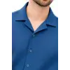Erkek Aerobin Kumaş Oversize 4 Mevsim Uzun Kollu Rahat Kalıp Gömlek - İndigo