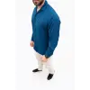 Erkek Aerobin Kumaş Oversize 4 Mevsim Uzun Kollu Rahat Kalıp Gömlek - İndigo