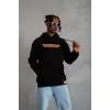 Erkek 3 İplik Pamuklu Kapüşonlu Baskılı Cepli Oversize Sweatshirt Hoodie - Siyah