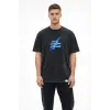 Erkek Asit Yıkamalı Oversize Tişört Bisiklet Yaka Kısa Kol T-shirt - Siyah