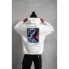 Erkek 3 İplik Pamuklu Kapüşonlu Baskılı Cepli Oversize Sweatshirt Hoodie - Beyaz
