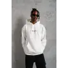 Erkek 3 İplik Pamuklu Kapüşonlu Baskılı Cepli Oversize Sweatshirt Hoodie - Beyaz