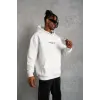 Erkek 3 İplik Pamuklu Kapüşonlu Baskılı Cepli Oversize Sweatshirt Hoodie - Beyaz