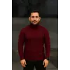 Erkek Tam Boğazlı Balıkçı Yaka Triko Kazak Kalın Fitilli - Bordo