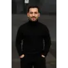 Erkek Tam Boğazlı Balıkçı Yaka Triko Kazak Kalın Fitilli - Siyah