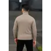Erkek Tam Boğazlı Balıkçı Yaka Triko Kazak Kalın Fitilli - Bej