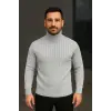 Erkek Tam Boğazlı Balıkçı Yaka Triko Kazak Kalın Fitilli -  Gri