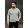 Erkek Tam Boğazlı Balıkçı Yaka Triko Kazak Kalın Fitilli -  Gri