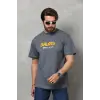 Erkek Kısa Kol Yazlık Tişört Bisiklet Yaka Baskılı Oversize T-Shirt - Füme