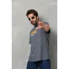 Erkek Kısa Kol Yazlık Tişört Bisiklet Yaka Baskılı Oversize T-Shirt - Füme