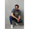 Erkek Kısa Kol Yazlık Tişört Bisiklet Yaka Baskılı Oversize T-Shirt - Füme