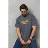 Erkek Kısa Kol Yazlık Tişört Bisiklet Yaka Baskılı Oversize T-Shirt - Füme