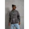 Erkek 3 İplik Pamuklu Kapüşonlu Kanguru Cepli Sweatshirt Hoodie -  Gri