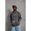 Erkek 3 İplik Pamuklu Kapüşonlu Kanguru Cepli Sweatshirt Hoodie -  Gri