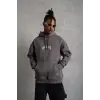 Erkek 3 İplik Pamuklu Kapüşonlu Baskılı Cepli Oversize Sweatshirt Hoodie - Gri