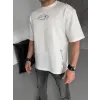 Erkek Kısa Kol Tişört Bisiklet Yaka Filistin Poşulu Baskılı T-Shirt - Beyaz