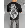 Erkek Kısa Kol Tişört Bisiklet Yaka Filistin Poşulu Baskılı T-Shirt - Siyah