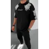 Erkek Kısa Kol Yazlık Tişört Bisiklet Yaka Baskılı Oversize T-Shirt - Siyah