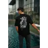 Erkek Kısa Kol Tişört Bisiklet Yaka Filistin Poşulu Baskılı T-Shirt - Siyah