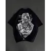 Erkek Kısa Kol Tişört Bisiklet Yaka Filistin Poşulu Baskılı T-Shirt - Siyah