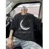 Erkek Baskılı Tişört Kısa Kol Bisiklet Yaka Oversize T-Shirt - - Siyah