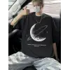 Erkek Baskılı Tişört Kısa Kol Bisiklet Yaka Oversize T-Shirt - - Siyah