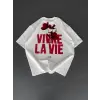 Erkek Ön ve Arka Baskılı T-Shirt Kısa Kol Bisiklet Yaka Regular Fit Tişört - Beyaz