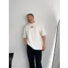 Erkek Ön ve Arka Baskılı T-Shirt Kısa Kol Bisiklet Yaka Regular Fit Tişört - Beyaz