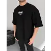 Erkek Ön ve Arka Baskılı T-Shirt Kısa Kol Bisiklet Yaka Regular Fit Tişört -  Siyah