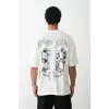 Erkek Kısa Kol Yazlık Tişört Bisiklet Yaka Baskılı Oversize T-Shirt - Beyaz