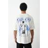 Erkek Kısa Kol Yazlık Tişört Bisiklet Yaka Baskılı Oversize T-Shirt -  Beyaz