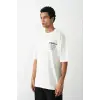 Erkek Kısa Kol Yazlık Tişört Bisiklet Yaka Baskılı Oversize T-Shirt - Beyaz