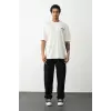 Erkek Kısa Kol Yazlık Tişört Bisiklet Yaka Baskılı Oversize T-Shirt - Beyaz