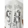 Erkek Kısa Kol Yazlık Tişört Bisiklet Yaka Baskılı Oversize T-Shirt - Beyaz
