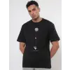 Erkek Baskılı T-Shirt Kısa Kol Bisiklet Yaka Regular Fit Rahat Kalıp Tişört - Siyah