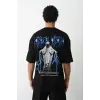 Erkek Baskılı Oversize  Kısa kol T-Shirt - Siyah