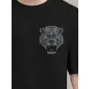 Erkek Kısa Kol Yazlık Tişört Bisiklet Yaka ASLAN Baskılı T-Shirt - Siyah