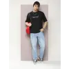 Erkek Baskılı T-Shirt Kısa Kol Bisiklet Yaka Regular Fit Rahat Kalıp Tişört - Siyah