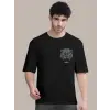 Erkek Kısa Kol Yazlık Tişört Bisiklet Yaka ASLAN Baskılı T-Shirt - Siyah
