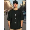 Erkek Baskılı T-Shirt Kısa Kol Bisiklet Yaka Regular Fit Rahat Kalıp Tişört - Siyah