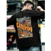 Erkek Tişört Baskılı Oversize Kısa kol T-shirt - Siyah