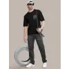 Erkek Kısa Kol Yazlık Tişört Bisiklet Yaka ASLAN Baskılı T-Shirt - Siyah