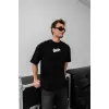 Erkek Kısa Kol Yazlık Tişört Bisiklet Yaka Baskılı Oversize T-Shirt - Siyah