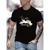 Erkek Baskılı T-Shirt Kısa Kol Bisiklet Yaka Regular Fit Rahat Kalıp Günlük Tişört - Siyah