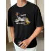 Erkek Baskılı T-Shirt Kısa Kol Bisiklet Yaka Regular Fit Rahat Kalıp Günlük Tişört - Siyah