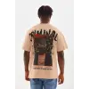 Erkek Baskılı T-Shirt Kısa Kol Bisiklet Yaka Rahat Kalıp Tişört  - Bej