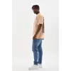 Erkek Baskılı T-Shirt Kısa Kol Bisiklet Yaka Rahat Kalıp Tişört  - Bej