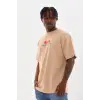 Erkek Baskılı T-Shirt Kısa Kol Bisiklet Yaka Rahat Kalıp Tişört  - Bej