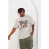 Erkek Kısa Kol Yazlık Tişört Bisiklet Yaka Baskılı Oversize T-Shirt - Gri
